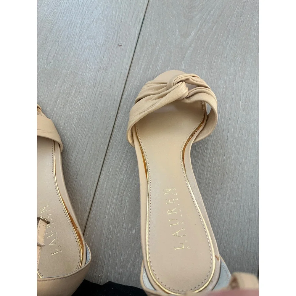 Lauren Ralph Lauren Women Beige Leather Knot Ankle Strap Wedge Sandals Size 8‎